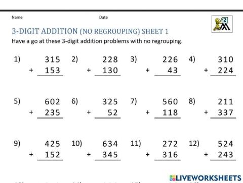 Three digit addition without regrouping