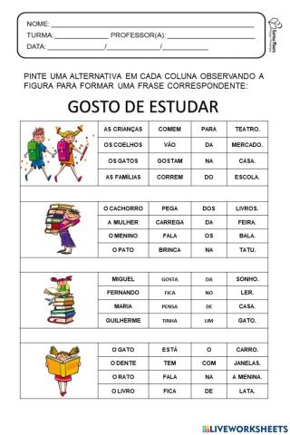 Pinte as partes e forme frases