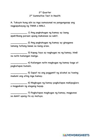 2nd Summative Test in Health