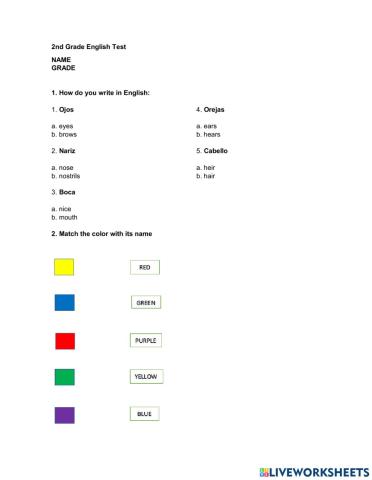Test Inglés Grado 2