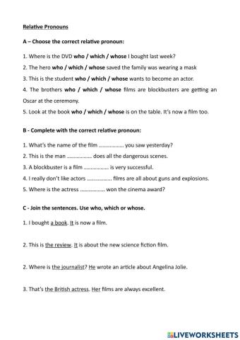 Relative pronouns (drilling exercises)