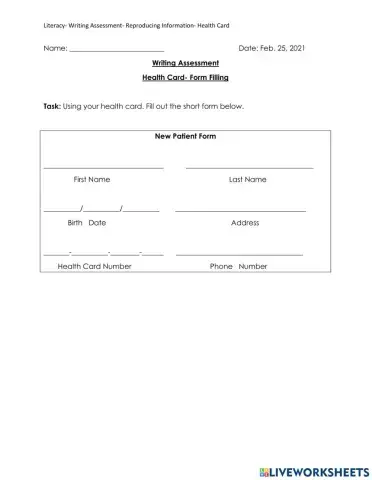 Personal Information- Writing Test