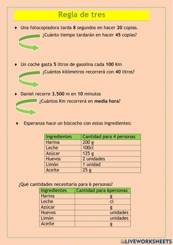 Problemas de regla de tres