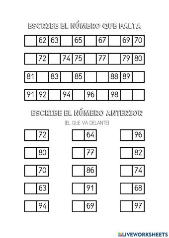 Los números del 70-100