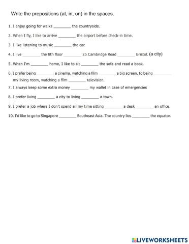 Prepositions of Place (at, in, on)