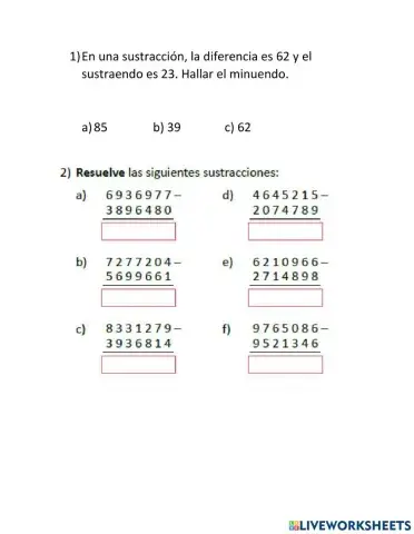 Restas de numeros naturales