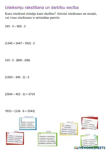 Izteiksmju rakstīšana un darbību secība
