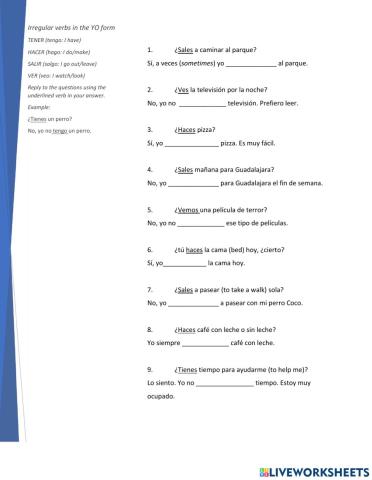 Irregular verb in yo present tense