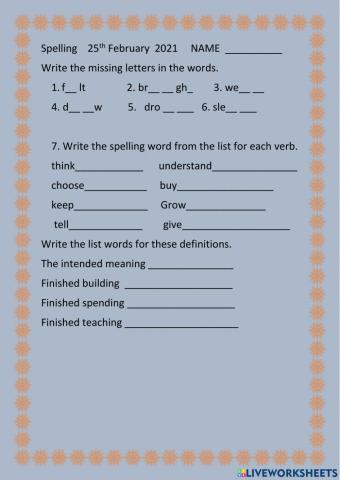 Spelling 25th Feb  Past tense Verbs