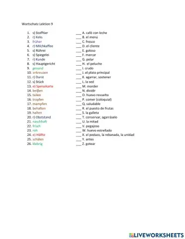 Wortschatz Lektion 9 A1 III