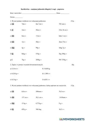Jednostki długości i wagi