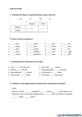 Els articles, les contraccions, l'apòstrof, el subjecte, text expositiu