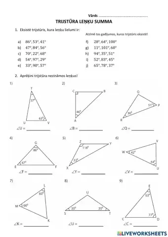Trijstūra leņķu summa