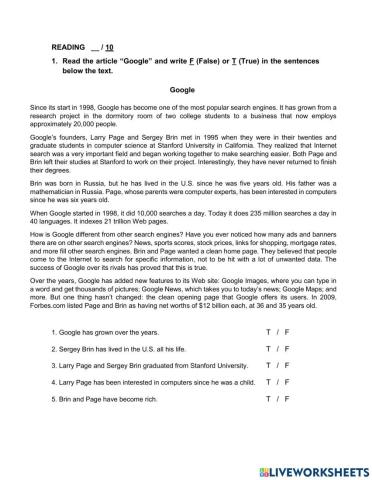 Present Perfect Reading Quiz