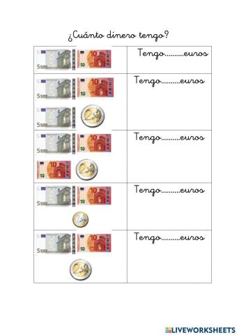 Billetes de 10, 5 euros y monedas de 1 y 2 euros