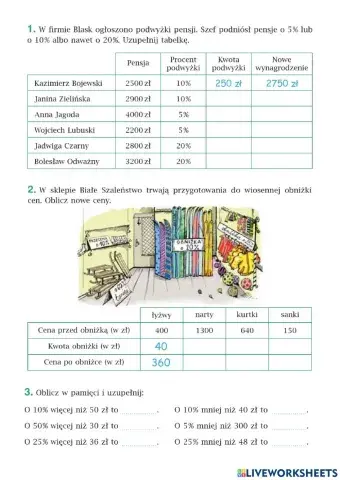 Ćwiczenia procenty str. 73 klasa 6