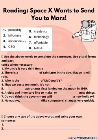 READING: Space X Wants to Send You to Mars!