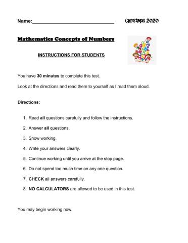 Mathematics concepts test