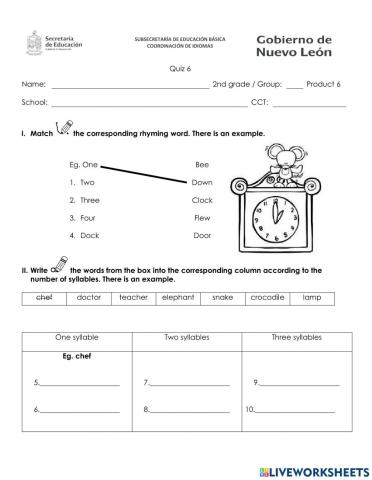February Quiz - Second Grade - Segundo Grado