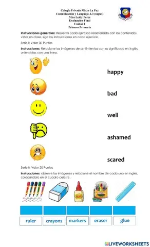 Evaluación primero primaria