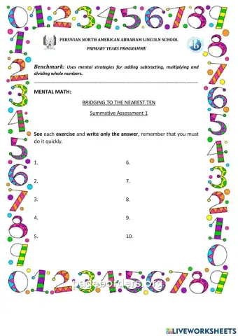 BRIDGING TO THE NEAREST TEN Summative Assessment