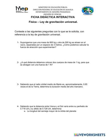 Física ley de gravitación universal