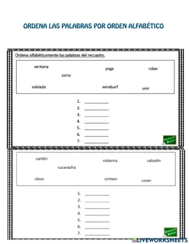 Orden alfabetico de las palabras