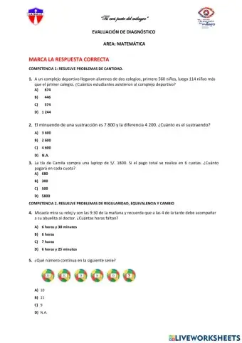 Prueba diagnostica matematica