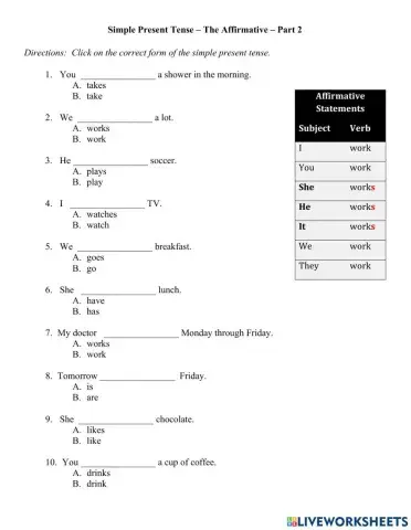 Simple Present Tense - The Affirmative - Part 2