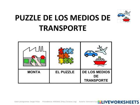 Material Teacch puzzle (16 piezas) medios de transporte
