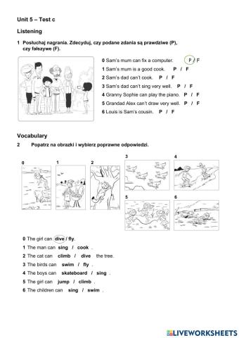 Can-can't+action verbs test