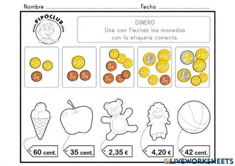 Relacionar monedas con precio