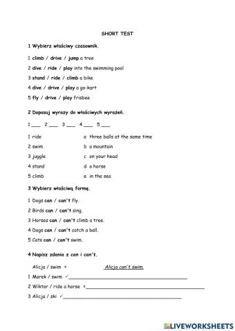Steps Plus 4- unit 4 Short test