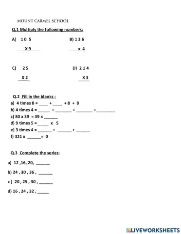 Multiplication revision test