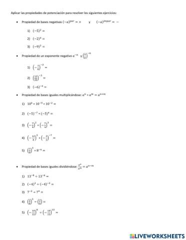 Ejercicios de potenciación