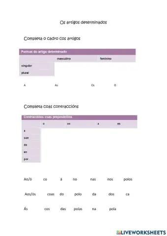 O artigo determinado e contraccións