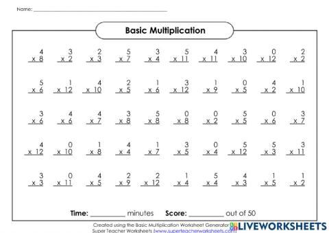 0-5 Multiplication Quiz