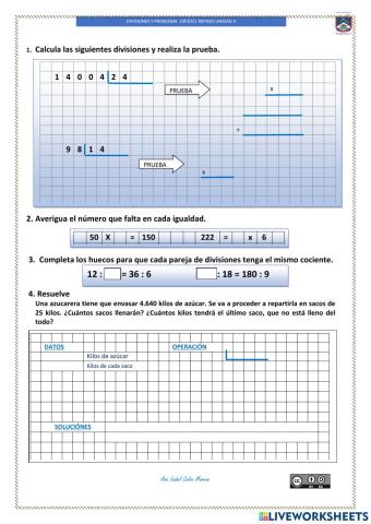 Divisiones y problema  unidad 4 repaso 2