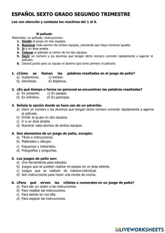 Español sexto grado segundo trimestre