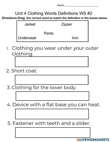 Unit 4 Clothing Words Drag and Drop WS 2