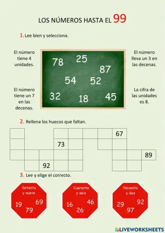 Los números hasta el 99