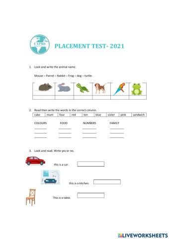 Placement test kids 1