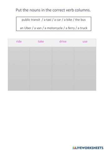 Verb Collocations for Transportation