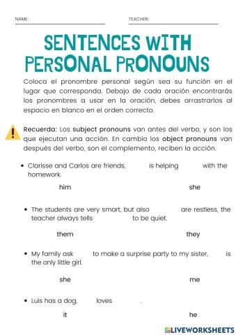 Sentences with personal pronouns