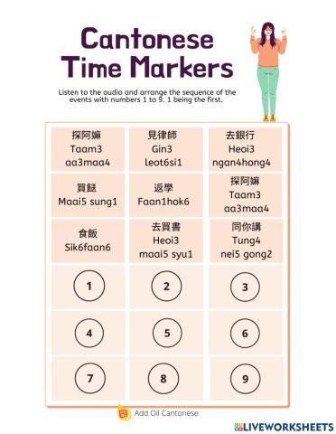 Cantonese time markers 晏啲 一早 啱啱 etc