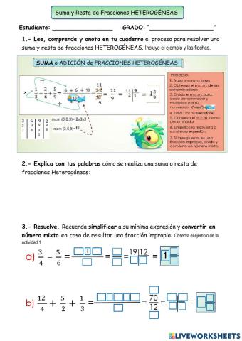 Suma y Resta de Fracciones Heterogéneas