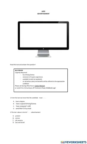 WORKSHEET ADVERTISEMENT