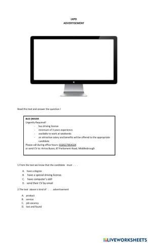 WORKSHEET ADVERTISEMENT