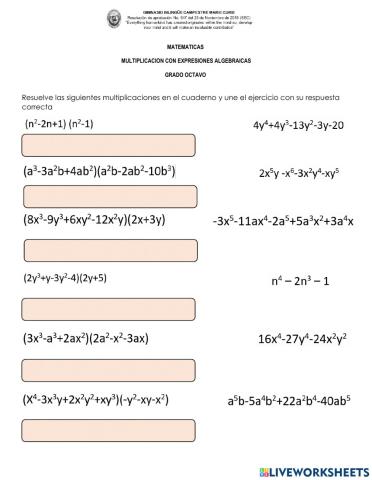 Multiplicación con expresiones algebraicas