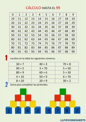 Cálculo y operaciones hasta el 99